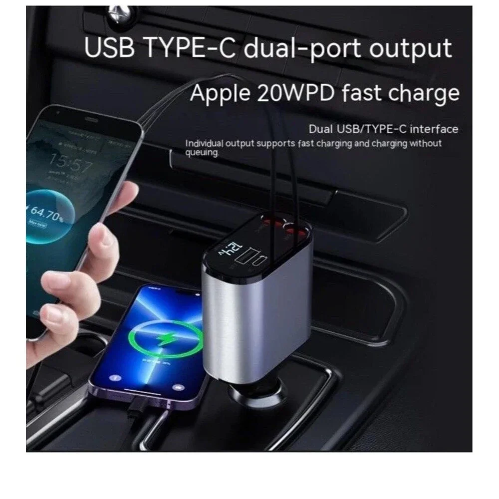 Metal Car Charger 120W Super Fast Charging Car Cigarette Lighter USB And TYPE-C